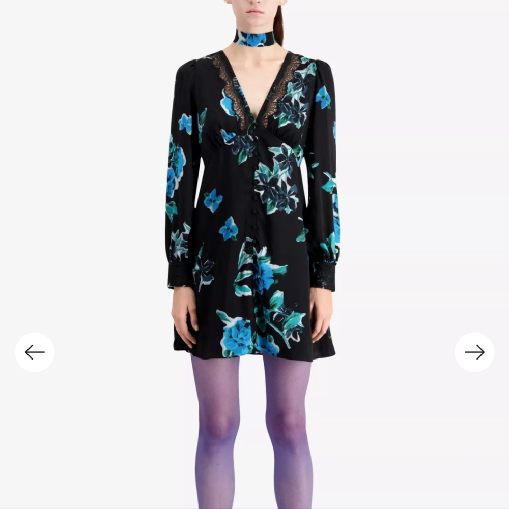 The Kooples Floral-print lace-trimmed woven mini dress